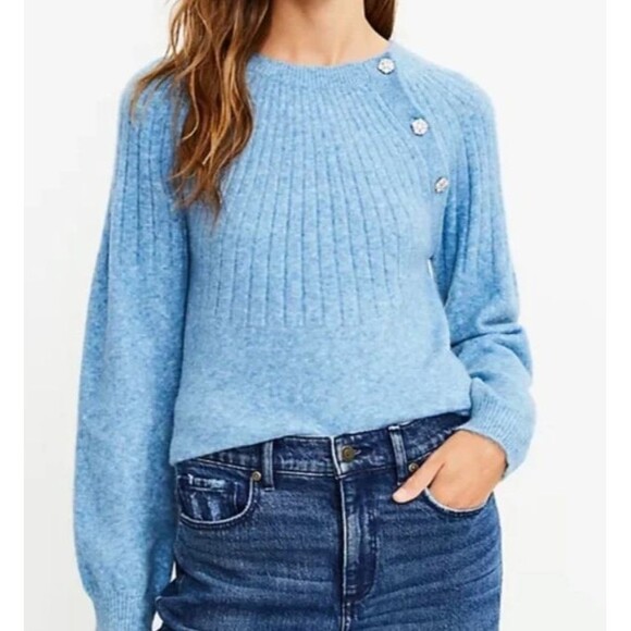 LOFT Jeweled Button Trim Sweater Size M - Picture 1 of 10